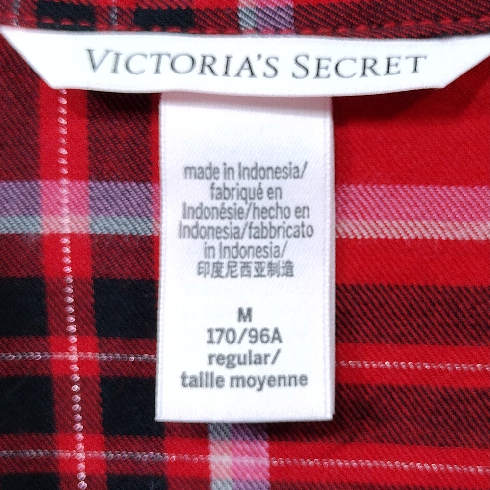 Victoria's Secret Flannel Long Pajama Set Women's M Red Black Holiday Retro Y2K - Picture 14 of 15